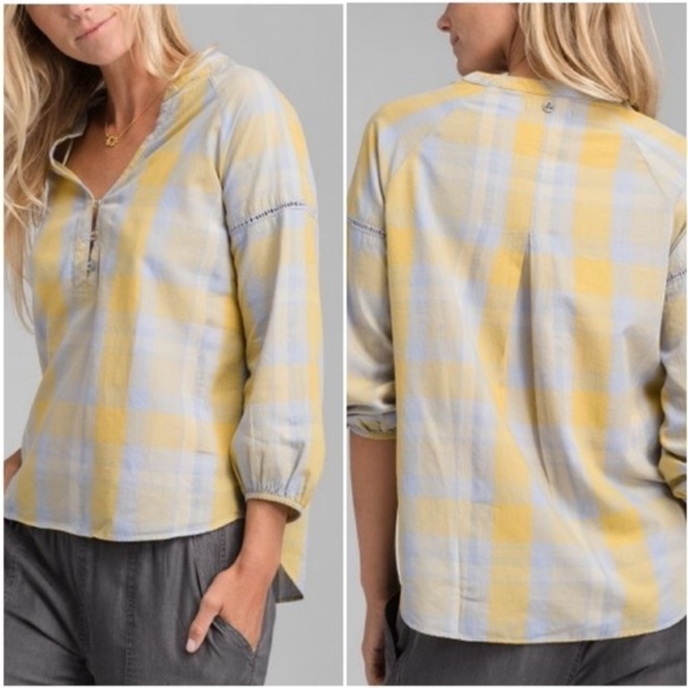 PrAna Elena Long Sleeve Shirt Plaid Print Size Medium